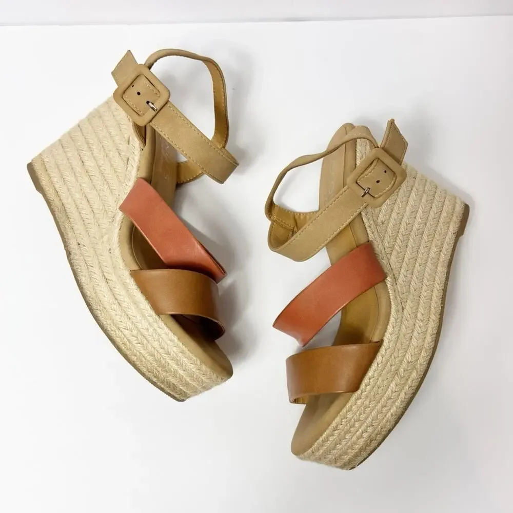 COCONUTS BY MATISSE WOMEN BEIGE PINK WEDGE HEEL SANDALS SIZE 10M